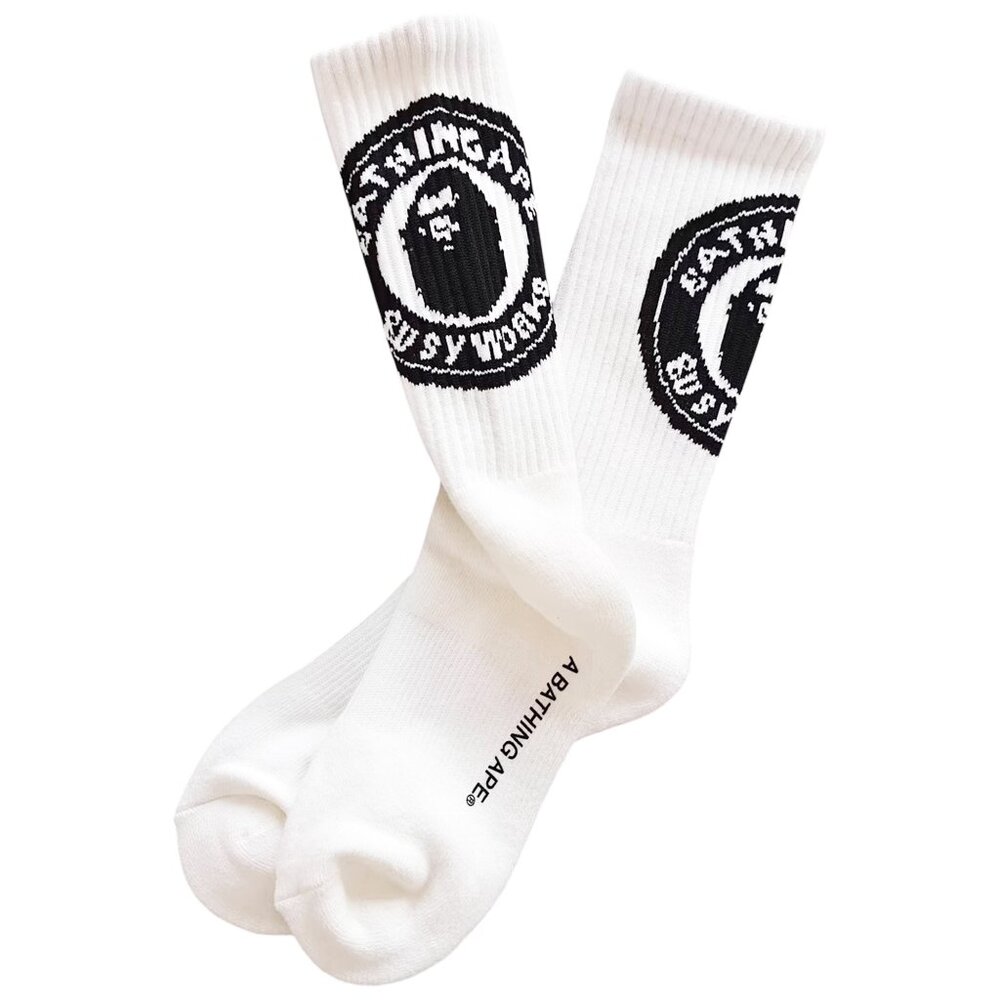 BAPE Busy Works Crew Socks White Black | A Bathing Ape